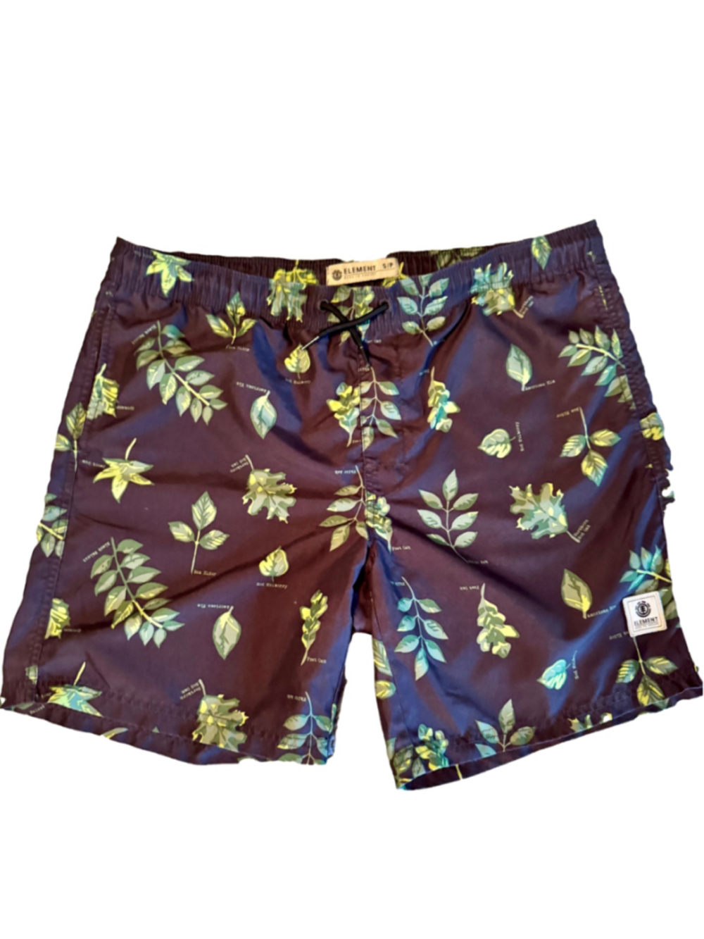 Men's Element Swim Trunks Size S Black Green Leaf Print
